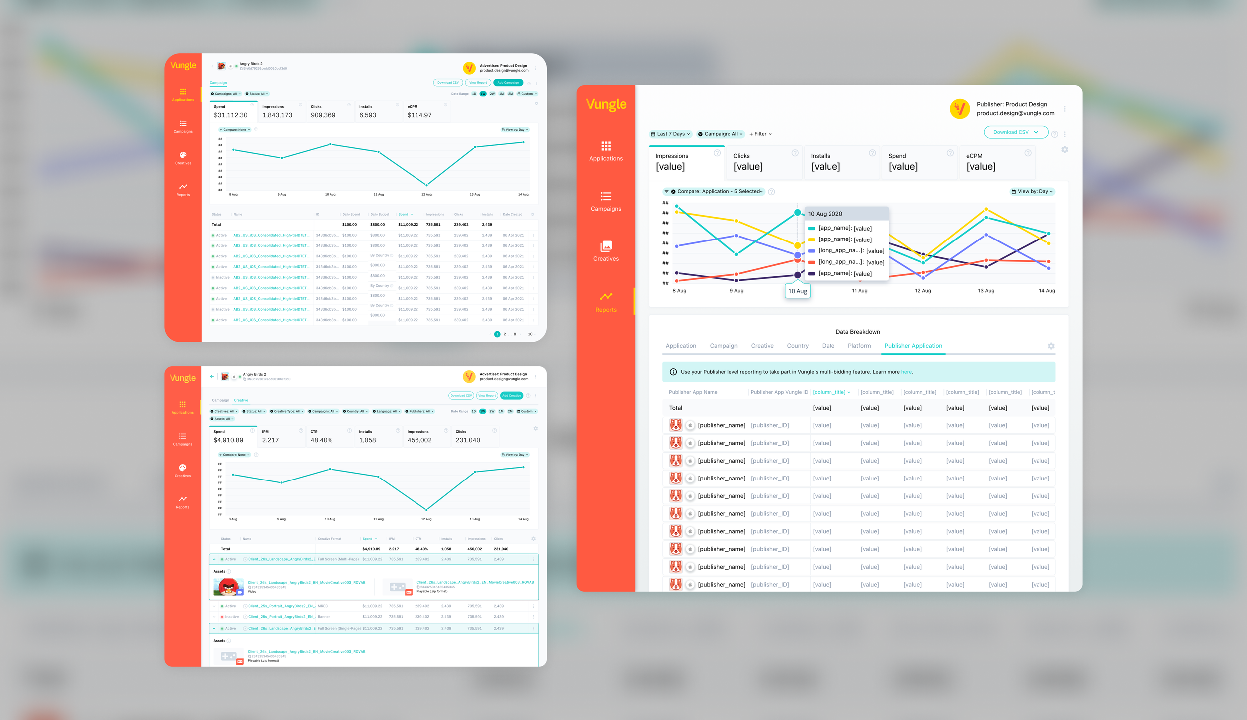 Vungle (now Liftoff) — Ads Manager – Iterations – Reports, Campaigns, & Creative List